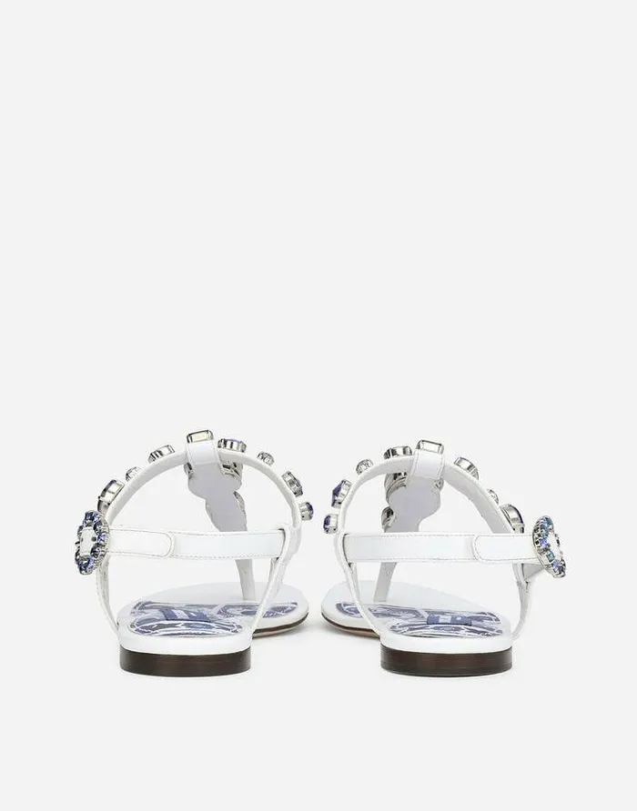 Dolce and Gabbana Flat Women Patent Leather Thong Sandals With Embroidery White Dolce and Gabbana Flat Women Patent Leather Thong Sandals With Embroidery White