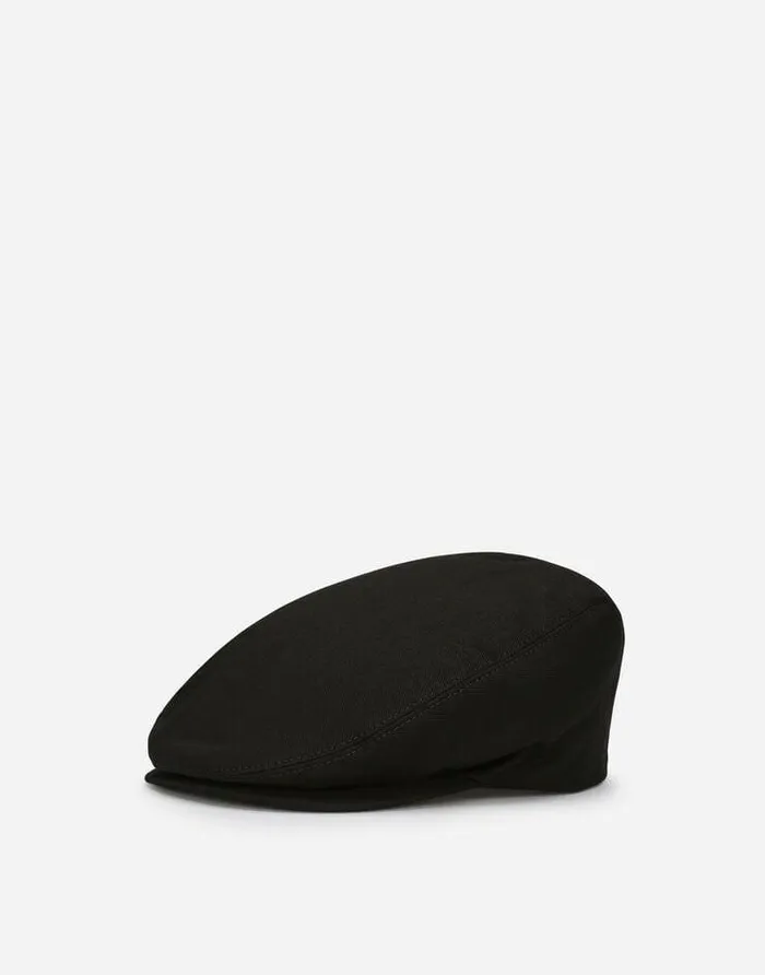 Dolce and Gabbana Hats And Gloves Men Cotton Twill Flat Cap With Logo Tag Black Dolce and Gabbana Hats And Gloves Men Cotton Twill Flat Cap With Logo Tag Black
