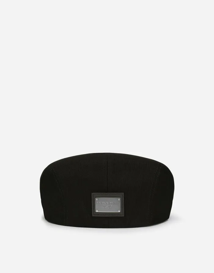 Dolce and Gabbana Hats And Gloves Men Cotton Twill Flat Cap With Logo Tag Black Dolce and Gabbana Hats And Gloves Men Cotton Twill Flat Cap With Logo Tag Black