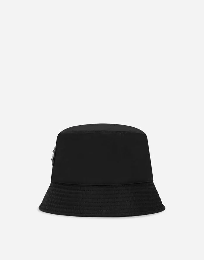 Dolce and Gabbana Hats And Gloves Men Nylon Bucket Hat With Branded Plate Black Dolce and Gabbana Hats And Gloves Men Nylon Bucket Hat With Branded Plate Black