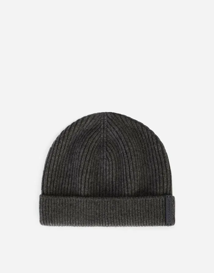 Dolce and Gabbana Hats And Gloves Men Wool Fishermans Rib Knit Hat Grey