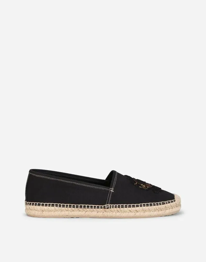 Dolce and Gabbana Loafers And Moccasins Men Canvas Espadrilles With Coat Of Arms Embroidery Black Dolce and Gabbana Loafers And Moccasins Men Canvas Espadrilles With Coat Of Arms Embroidery Black
