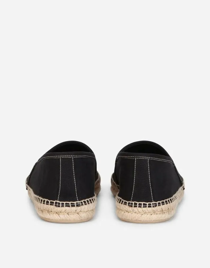 Dolce and Gabbana Loafers And Moccasins Men Canvas Espadrilles With Coat Of Arms Embroidery Black Dolce and Gabbana Loafers And Moccasins Men Canvas Espadrilles With Coat Of Arms Embroidery Black