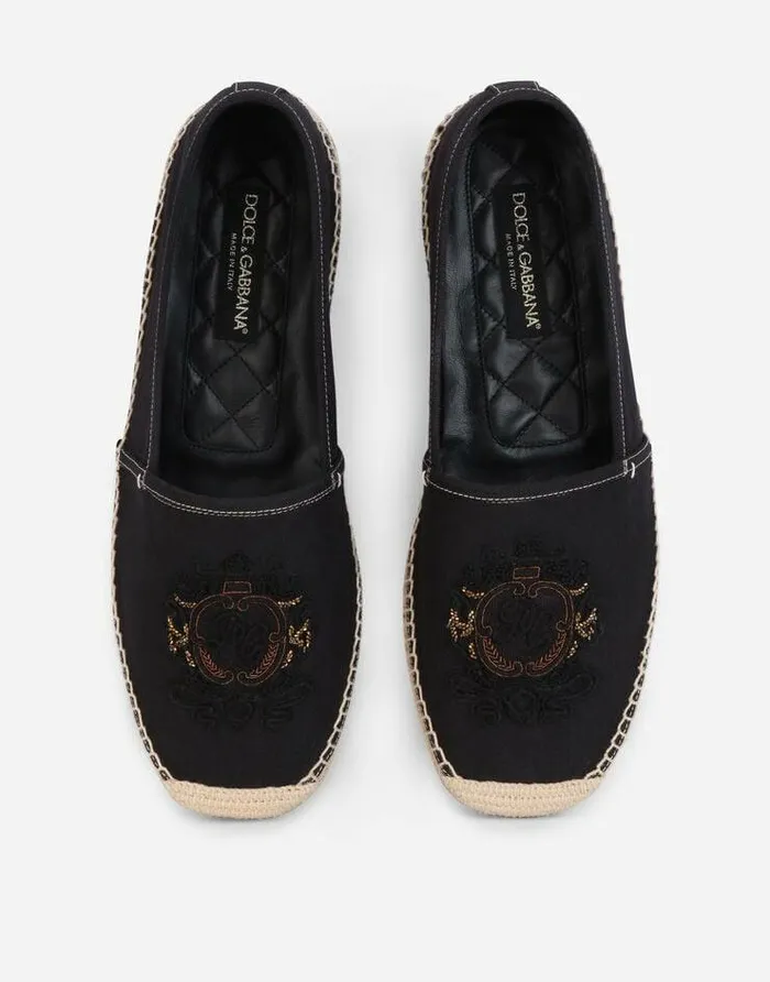 Dolce and Gabbana Loafers And Moccasins Men Canvas Espadrilles With Coat Of Arms Embroidery Black Dolce and Gabbana Loafers And Moccasins Men Canvas Espadrilles With Coat Of Arms Embroidery Black