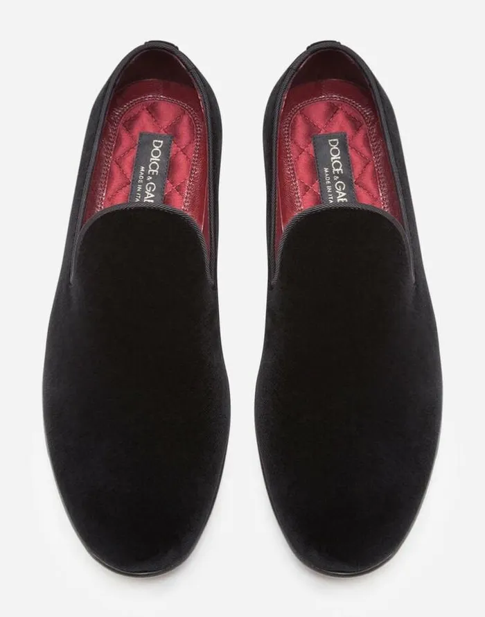 Dolce and Gabbana Loafers And Moccasins Men Velvet Slippers Black Dolce and Gabbana Loafers And Moccasins Men Velvet Slippers Black