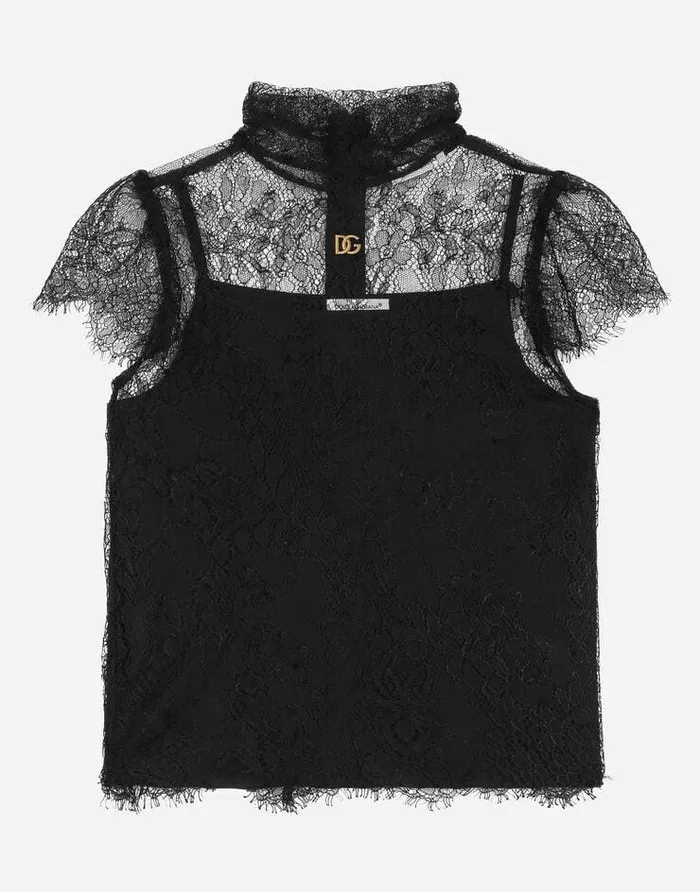 Dolce and Gabbana Mini Me Girl Children Shortsleeved Lace Top Black
