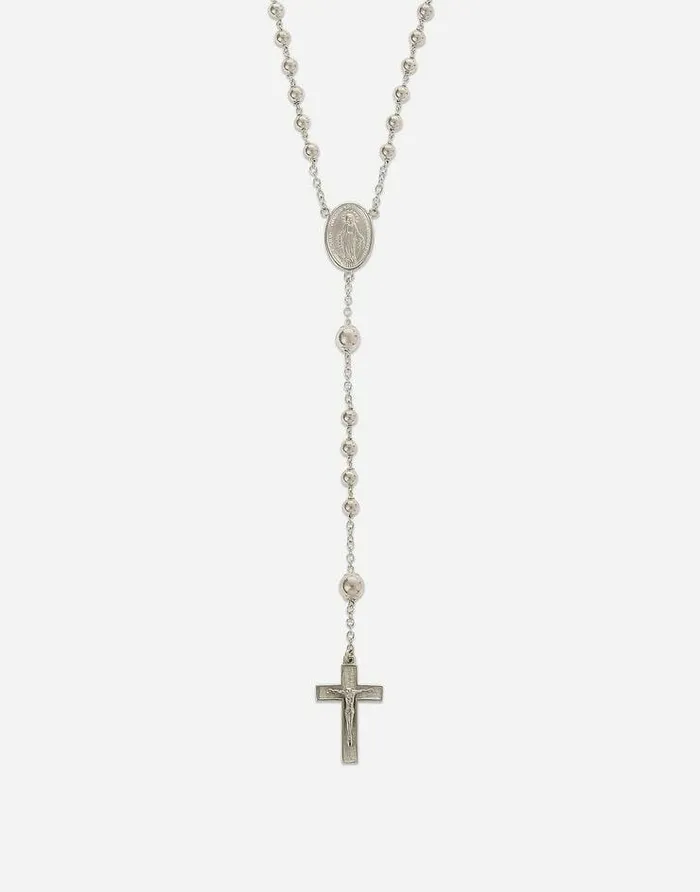 Dolce and Gabbana Necklaces Men Tradition White Gold Rosary Necklace White Gold Dolce and Gabbana Necklaces Men Tradition White Gold Rosary Necklace White Gold