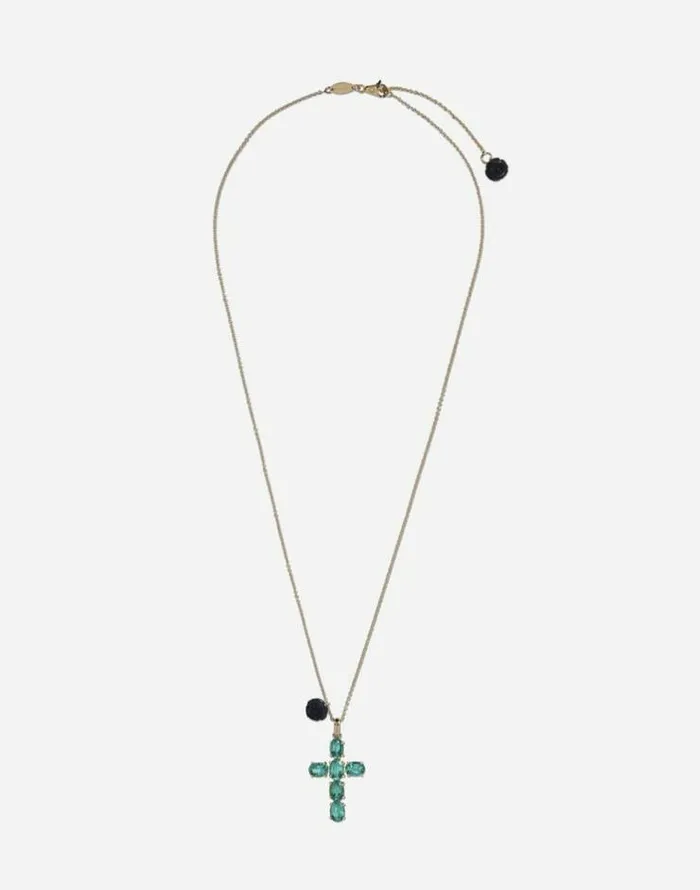 Dolce and Gabbana Necklaces Women Family Cross Pendant With Emeralds Gold