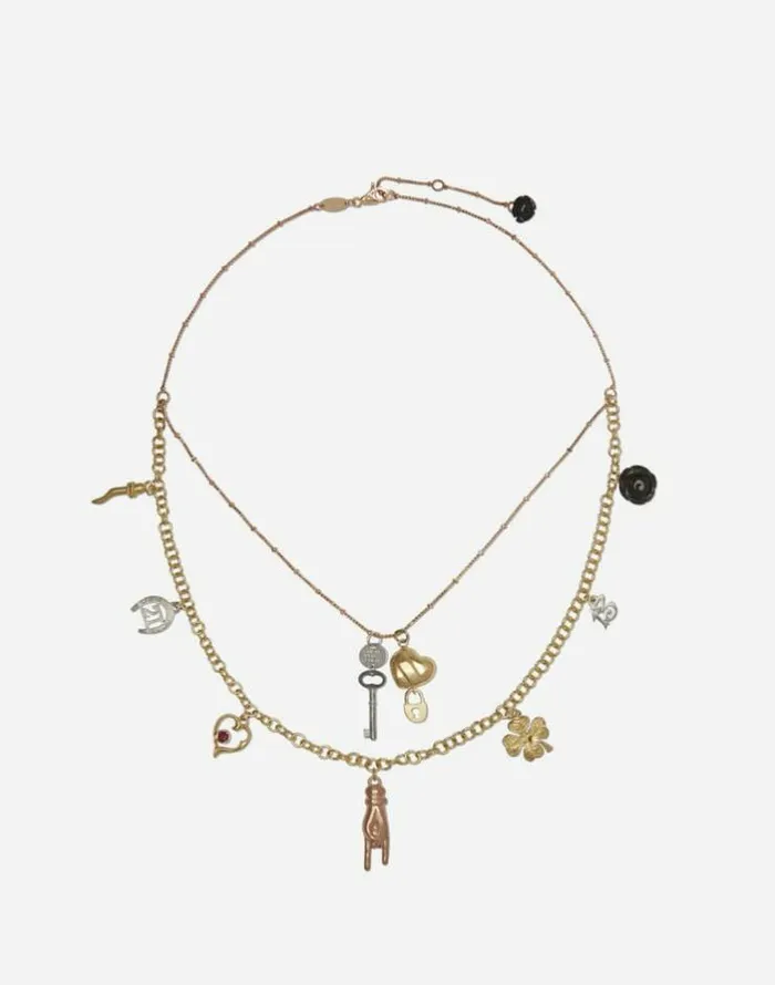 Dolce and Gabbana Necklaces Women Yellow White And Red Gold Good Luck Necklace With Black And Ruby Jade Details Gold Dolce and Gabbana Necklaces Women Yellow White And Red Gold Good Luck Necklace With Black And Ruby Jade Details Gold