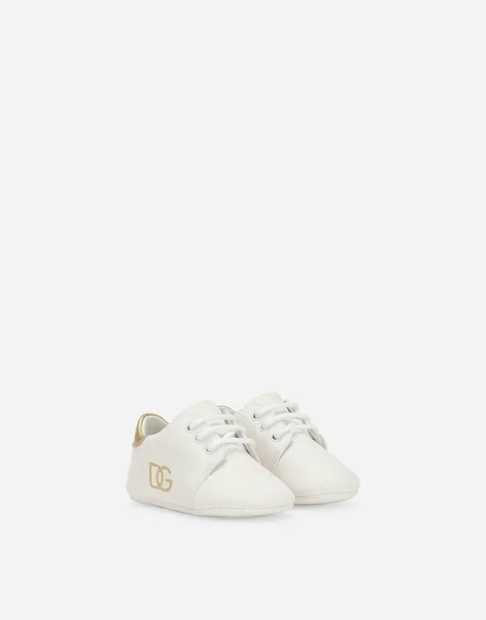 Dolce and Gabbana Newborn Shoes 1620 Children Suede Sneakers With DG Logo Embroidery White Dolce and Gabbana Newborn Shoes 1620 Children Suede Sneakers With DG Logo Embroidery White