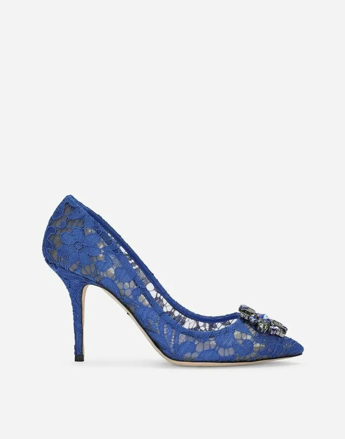 Dolce and Gabbana Pumps And Slingback Women Lace Rainbow Pumps With Brooch Detailing Blue Dolce and Gabbana Pumps And Slingback Women Lace Rainbow Pumps With Brooch Detailing Blue