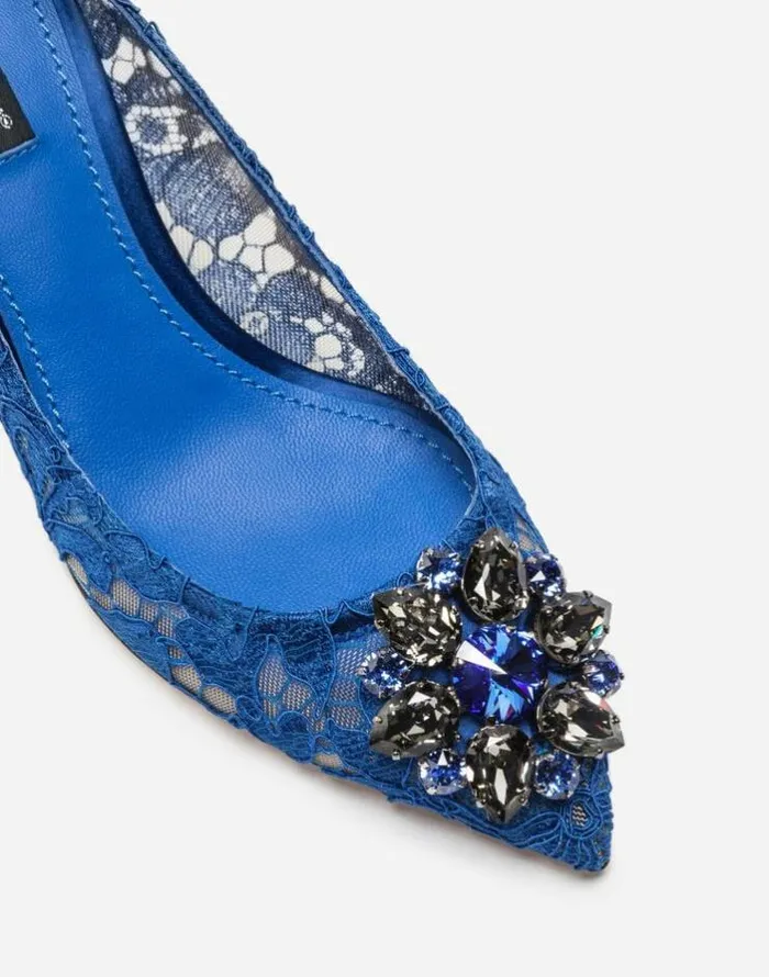 Dolce and Gabbana Pumps And Slingback Women Lace Rainbow Pumps With Brooch Detailing Blue Dolce and Gabbana Pumps And Slingback Women Lace Rainbow Pumps With Brooch Detailing Blue