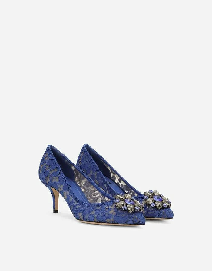 Dolce and Gabbana Pumps And Slingback Women Lace Rainbow Pumps With Brooch Detailing Blue Dolce and Gabbana Pumps And Slingback Women Lace Rainbow Pumps With Brooch Detailing Blue