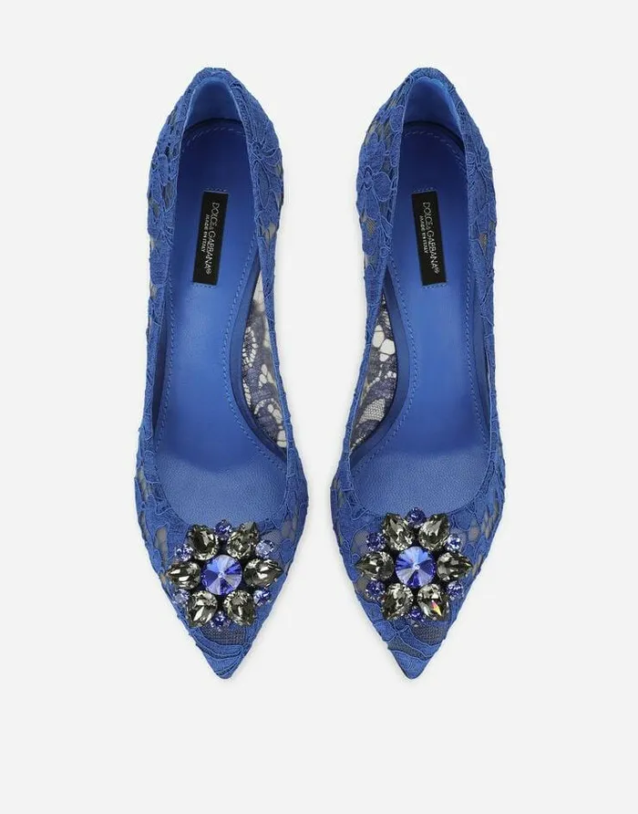Dolce and Gabbana Pumps And Slingback Women Lace Rainbow Pumps With Brooch Detailing Blue Dolce and Gabbana Pumps And Slingback Women Lace Rainbow Pumps With Brooch Detailing Blue