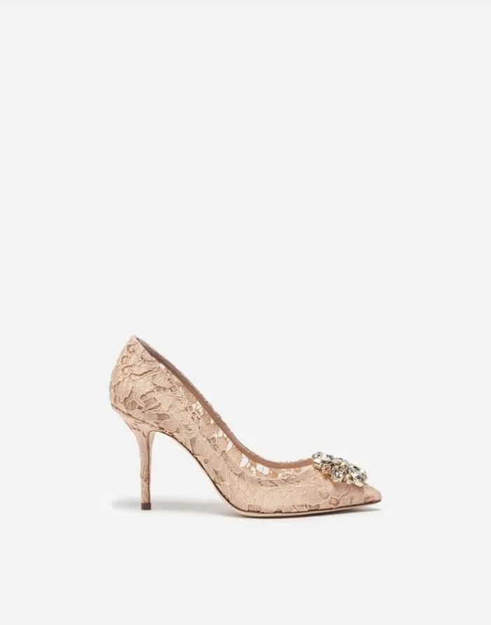 Dolce and Gabbana Pumps And Slingback Women Lace Rainbow Pumps With Brooch Detailing Pink Dolce and Gabbana Pumps And Slingback Women Lace Rainbow Pumps With Brooch Detailing Pink