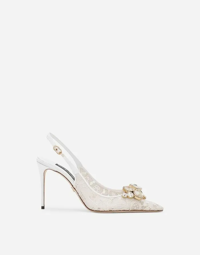 Dolce and Gabbana Pumps And Slingback Women Rainbow Lace Slingbacks In Lurex Lace Grey Dolce and Gabbana Pumps And Slingback Women Rainbow Lace Slingbacks In Lurex Lace Grey