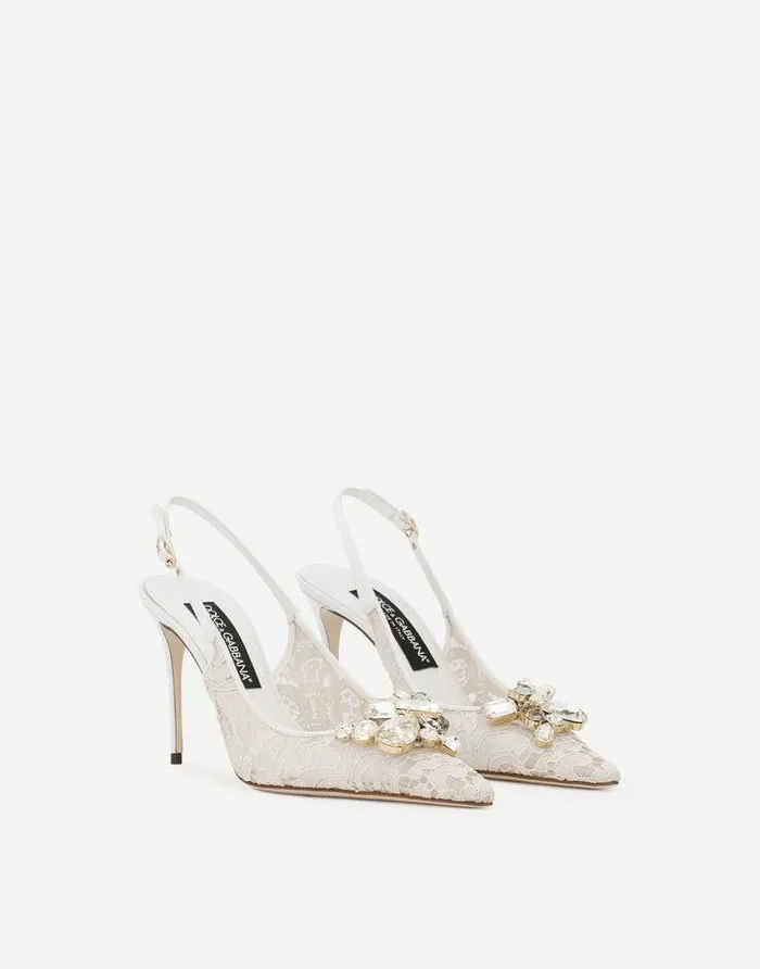 Dolce and Gabbana Pumps And Slingback Women Rainbow Lace Slingbacks In Lurex Lace Grey Dolce and Gabbana Pumps And Slingback Women Rainbow Lace Slingbacks In Lurex Lace Grey