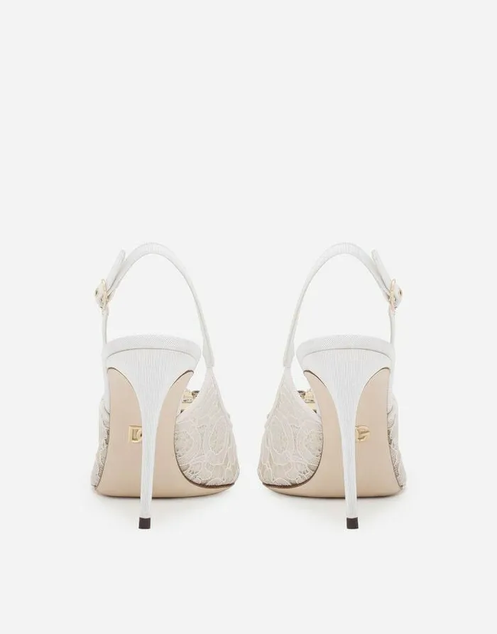 Dolce and Gabbana Pumps And Slingback Women Rainbow Lace Slingbacks In Lurex Lace Grey Dolce and Gabbana Pumps And Slingback Women Rainbow Lace Slingbacks In Lurex Lace Grey