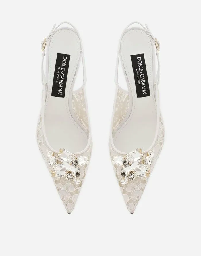 Dolce and Gabbana Pumps And Slingback Women Rainbow Lace Slingbacks In Lurex Lace Grey Dolce and Gabbana Pumps And Slingback Women Rainbow Lace Slingbacks In Lurex Lace Grey