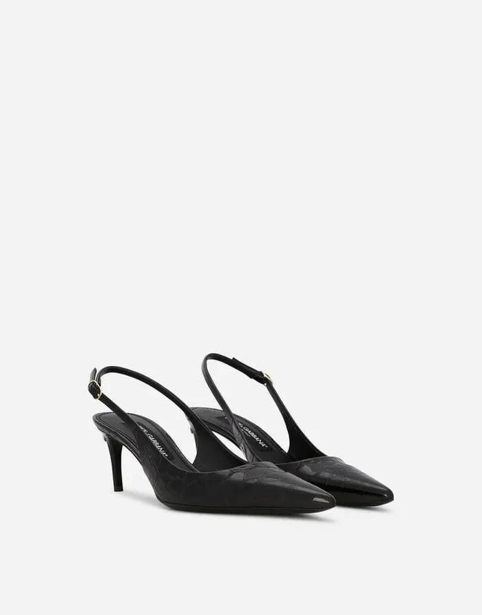 Dolce and Gabbana Pumps And Slingback Women Tortoiseshellprint Patent Leather Slingbacks Black Dolce and Gabbana Pumps And Slingback Women Tortoiseshellprint Patent Leather Slingbacks Black