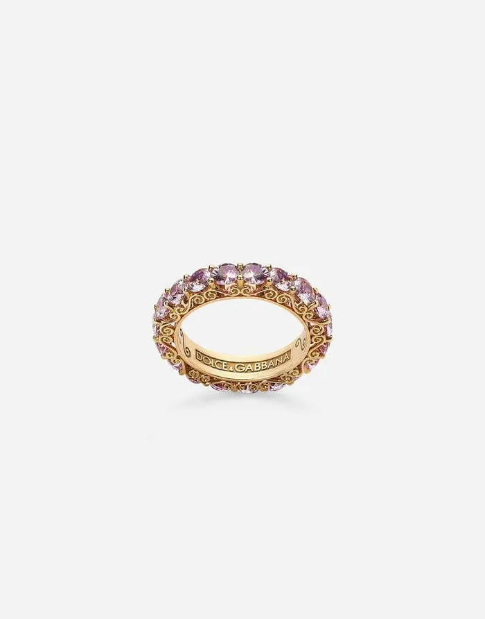 Dolce and Gabbana Rings Women Heritage Band Ring In Yellow 18kt Gold With Pink Sapphires Gold Dolce and Gabbana Rings Women Heritage Band Ring In Yellow 18kt Gold With Pink Sapphires Gold
