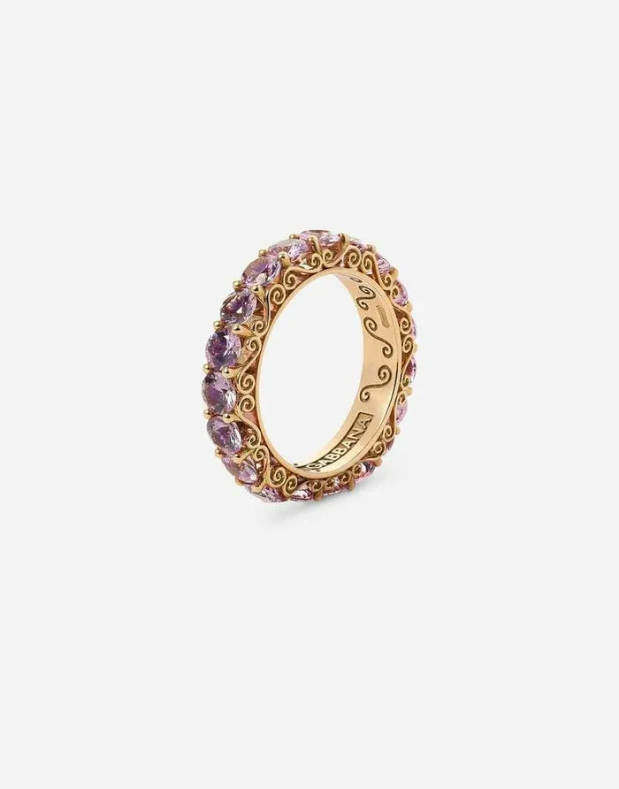 Dolce and Gabbana Rings Women Heritage Band Ring In Yellow 18kt Gold With Pink Sapphires Gold Dolce and Gabbana Rings Women Heritage Band Ring In Yellow 18kt Gold With Pink Sapphires Gold