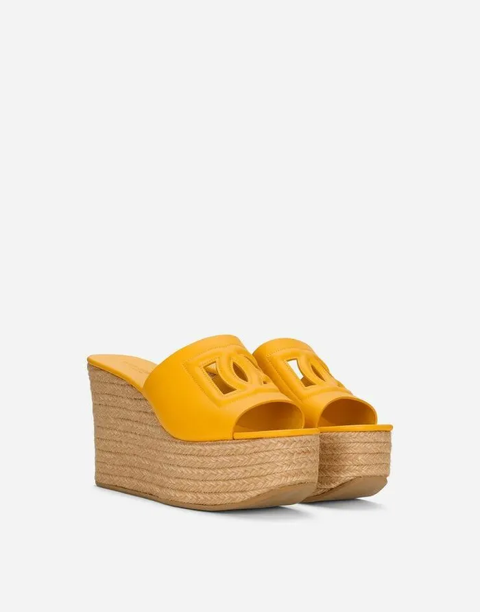 Dolce and Gabbana Sandals And Wedges Women Calfskin Wedge Yellow Dolce and Gabbana Sandals And Wedges Women Calfskin Wedge Yellow