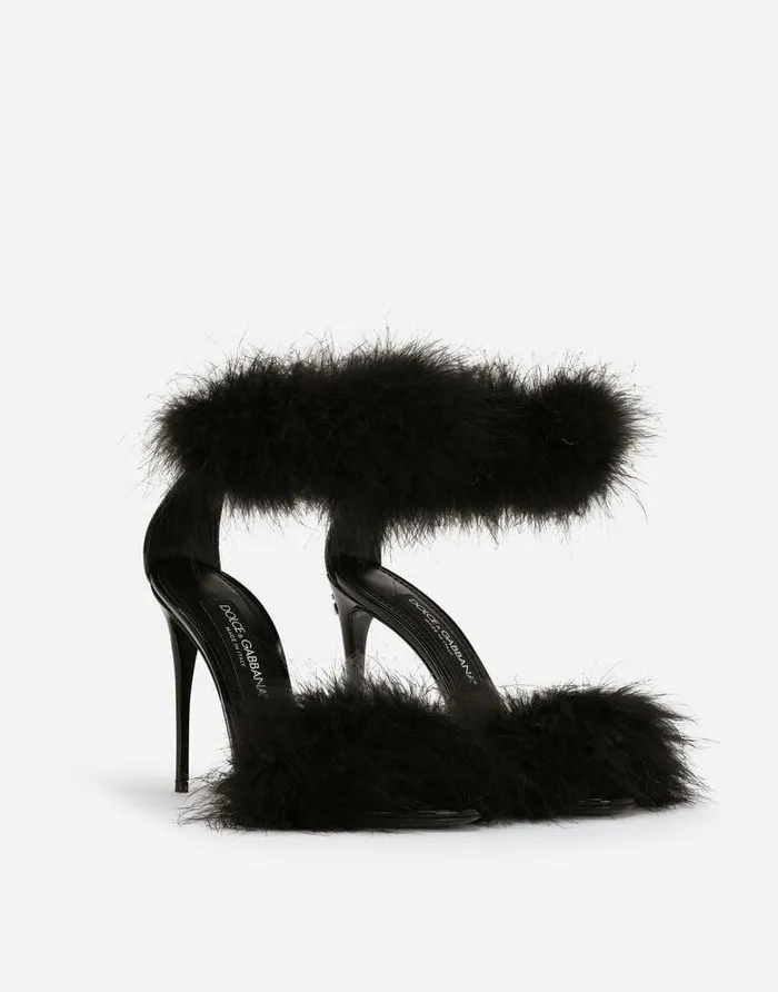 Dolce and Gabbana Sandals And Wedges Women Marabou Sandals Black Dolce and Gabbana Sandals And Wedges Women Marabou Sandals Black