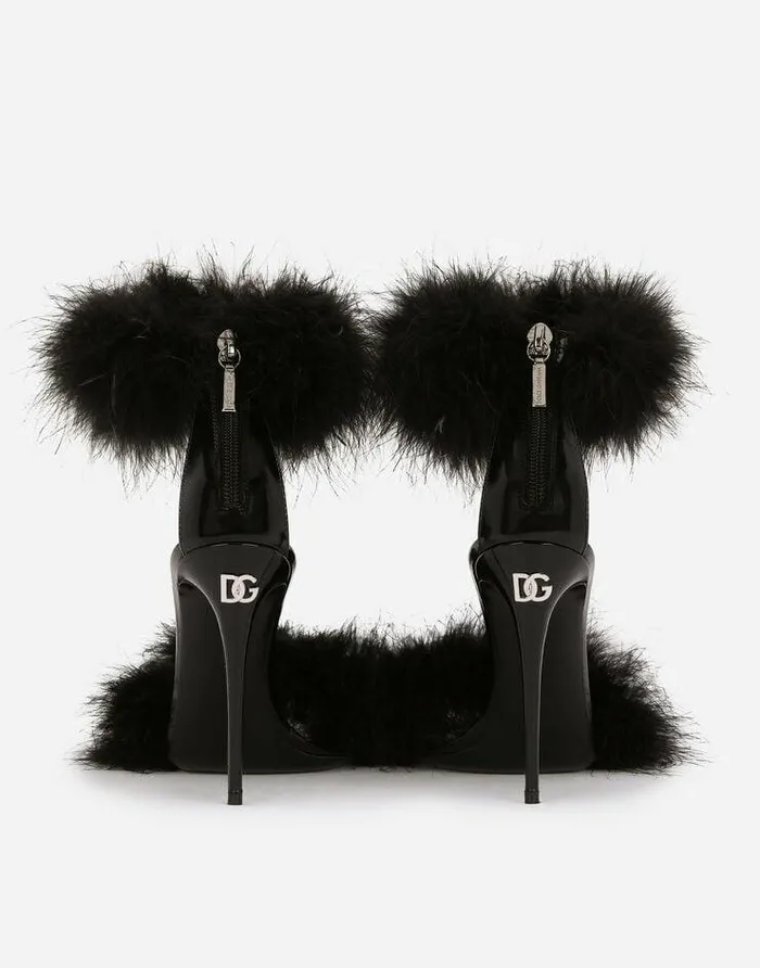 Dolce and Gabbana Sandals And Wedges Women Marabou Sandals Black Dolce and Gabbana Sandals And Wedges Women Marabou Sandals Black