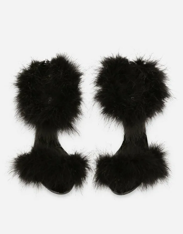 Dolce and Gabbana Sandals And Wedges Women Marabou Sandals Black Dolce and Gabbana Sandals And Wedges Women Marabou Sandals Black