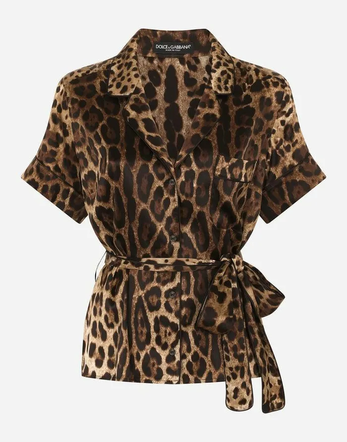 Dolce and Gabbana Shirts And Tops Women Belted Silk Shirt Animal Print