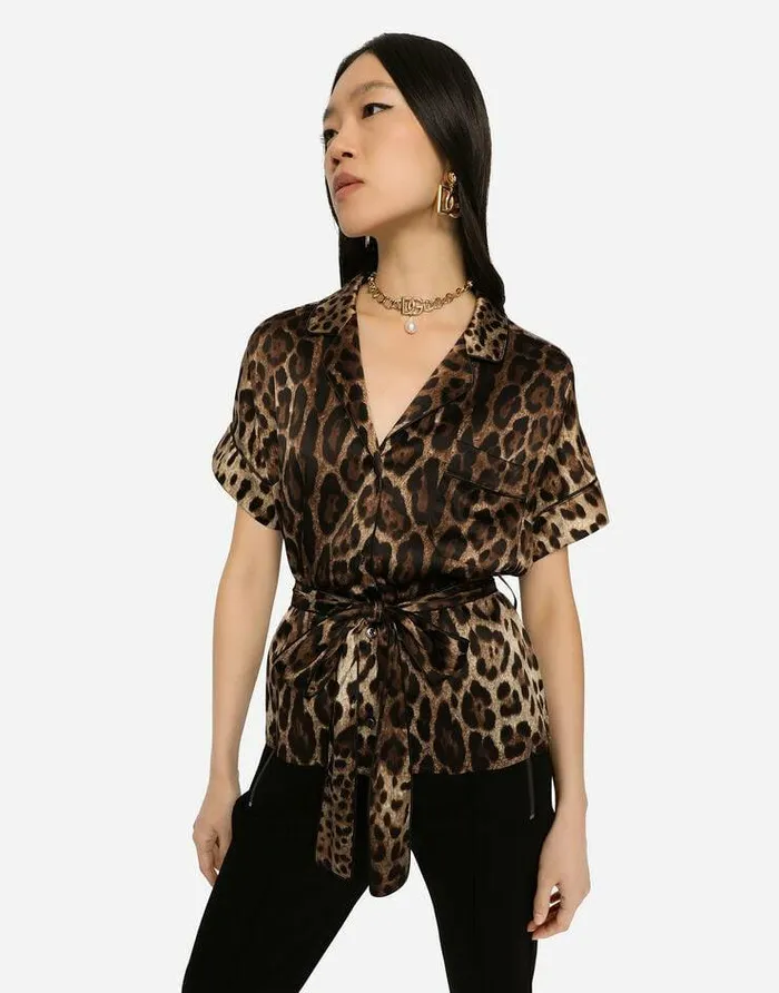 Dolce and Gabbana Shirts And Tops Women Belted Silk Shirt Animal Print Dolce and Gabbana Shirts And Tops Women Belted Silk Shirt Animal Print