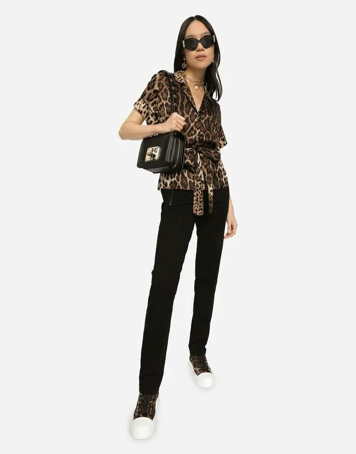 Dolce and Gabbana Shirts And Tops Women Belted Silk Shirt Animal Print Dolce and Gabbana Shirts And Tops Women Belted Silk Shirt Animal Print