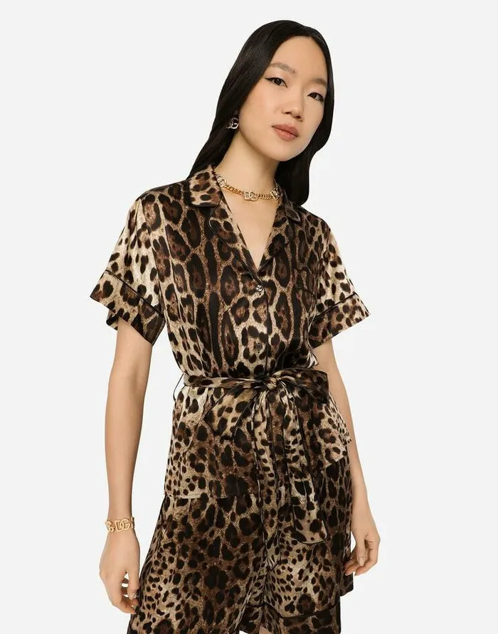Dolce and Gabbana Shirts And Tops Women Belted Silk Shirt Animal Print Dolce and Gabbana Shirts And Tops Women Belted Silk Shirt Animal Print