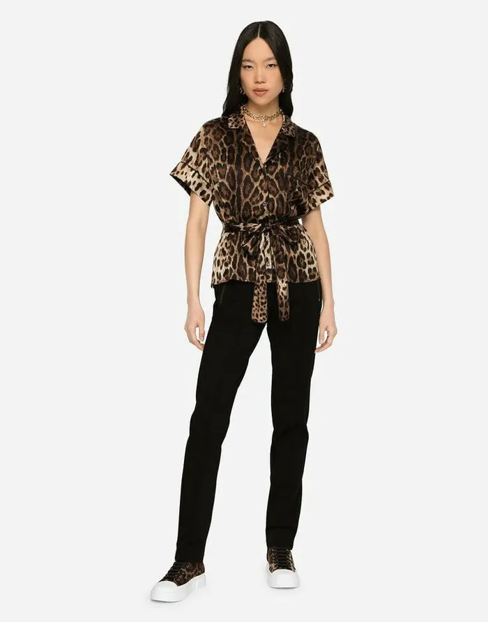 Dolce and Gabbana Shirts And Tops Women Belted Silk Shirt Animal Print Dolce and Gabbana Shirts And Tops Women Belted Silk Shirt Animal Print