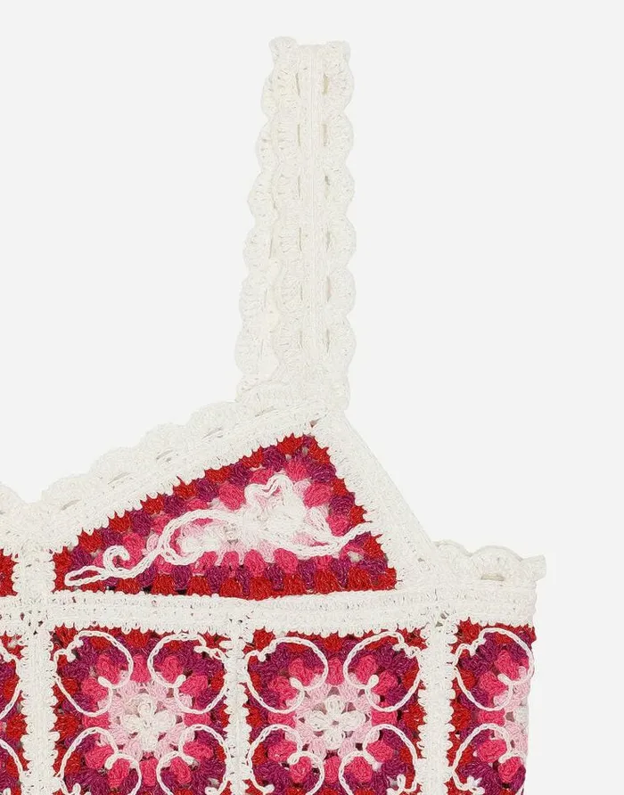 Dolce and Gabbana Shirts And Tops Women Brickstitched Crochet Bustier Top With Majolica Print Multicolor Dolce and Gabbana Shirts And Tops Women Brickstitched Crochet Bustier Top With Majolica Print Multicolor