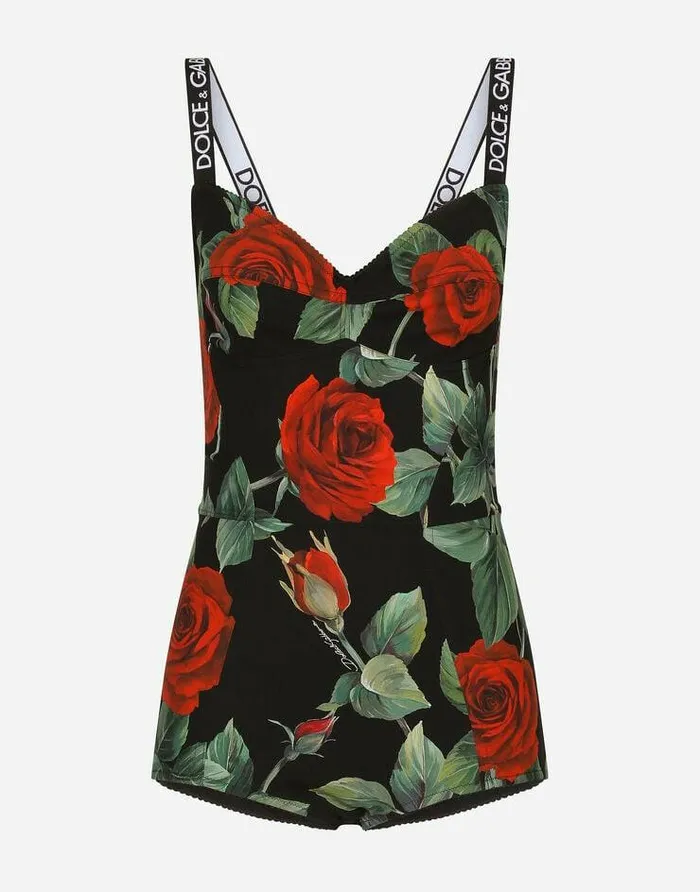 Dolce and Gabbana Shirts And Tops Women Charmeuse Bodysuit With Red Rose Print Multicolor Dolce and Gabbana Shirts And Tops Women Charmeuse Bodysuit With Red Rose Print Multicolor