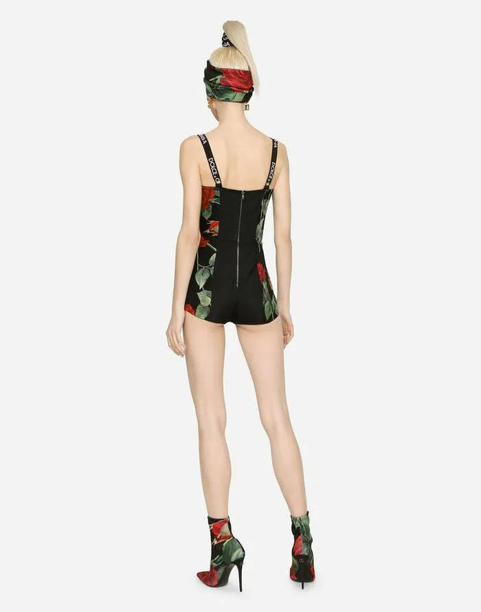 Dolce and Gabbana Shirts And Tops Women Charmeuse Bodysuit With Red Rose Print Multicolor Dolce and Gabbana Shirts And Tops Women Charmeuse Bodysuit With Red Rose Print Multicolor
