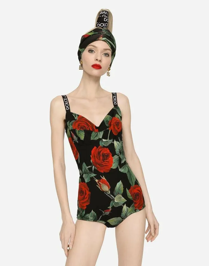 Dolce and Gabbana Shirts And Tops Women Charmeuse Bodysuit With Red Rose Print Multicolor Dolce and Gabbana Shirts And Tops Women Charmeuse Bodysuit With Red Rose Print Multicolor