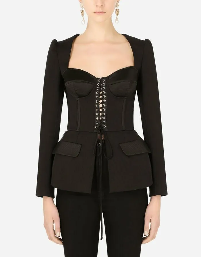 Dolce and Gabbana Shirts And Tops Women Cotton And Satin Top With Laces And Eyelets Black Dolce and Gabbana Shirts And Tops Women Cotton And Satin Top With Laces And Eyelets Black