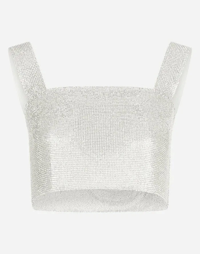Dolce and Gabbana Shirts And Tops Women Crystal Mesh Top Multicolor