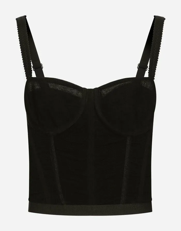 Dolce and Gabbana Shirts And Tops Women Draped Tulle Corset Black