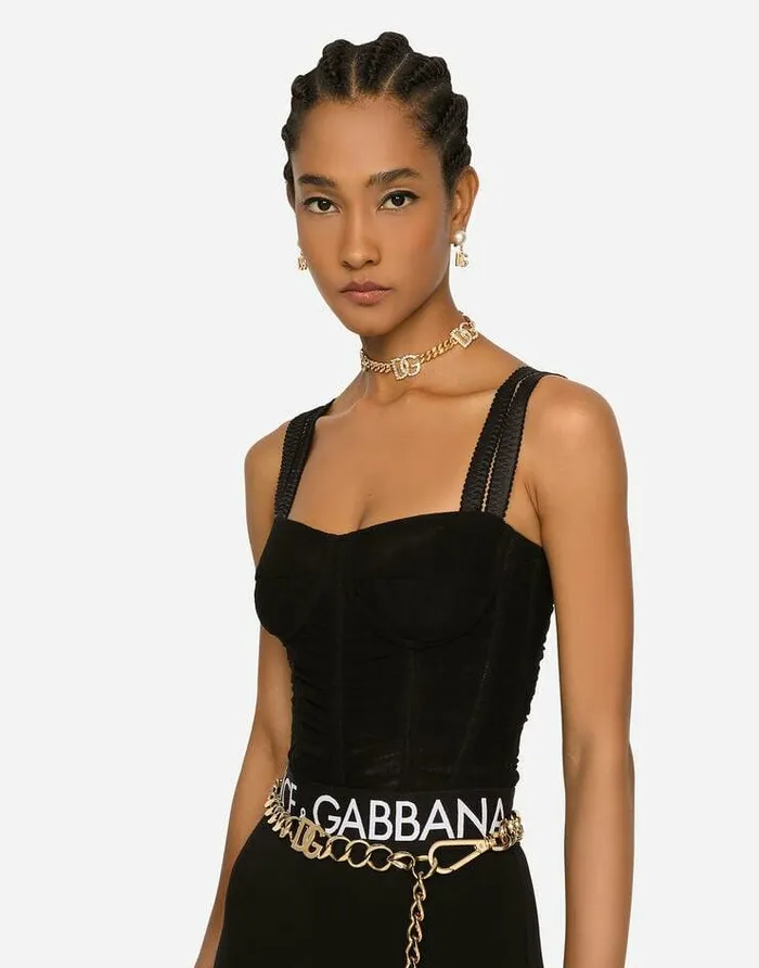 Dolce and Gabbana Shirts And Tops Women Draped Tulle Corset Black Dolce and Gabbana Shirts And Tops Women Draped Tulle Corset Black