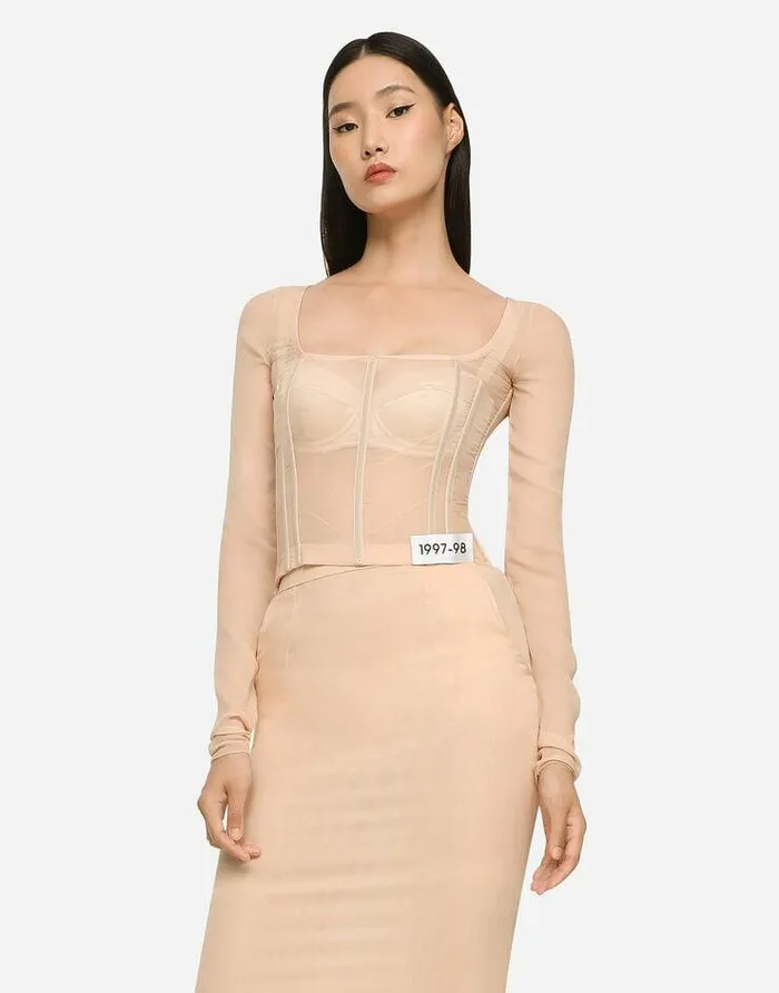 Dolce and Gabbana Shirts And Tops Women KIM DOLCEandGABBANA Georgette Top With Corset Detailing Beige Dolce and Gabbana Shirts And Tops Women KIM DOLCEandGABBANA Georgette Top With Corset Detailing Beige