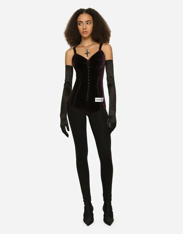 Dolce and Gabbana Shirts And Tops Women KIM DOLCEandGABBANA Velvet And Marquisette Bodysuit Purple Dolce and Gabbana Shirts And Tops Women KIM DOLCEandGABBANA Velvet And Marquisette Bodysuit Purple