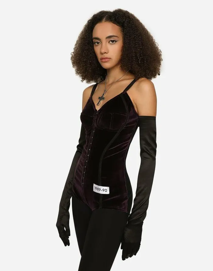 Dolce and Gabbana Shirts And Tops Women KIM DOLCEandGABBANA Velvet And Marquisette Bodysuit Purple Dolce and Gabbana Shirts And Tops Women KIM DOLCEandGABBANA Velvet And Marquisette Bodysuit Purple