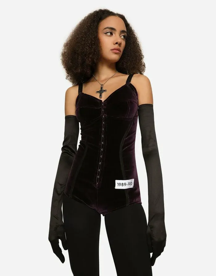 Dolce and Gabbana Shirts And Tops Women KIM DOLCEandGABBANA Velvet And Marquisette Bodysuit Purple Dolce and Gabbana Shirts And Tops Women KIM DOLCEandGABBANA Velvet And Marquisette Bodysuit Purple
