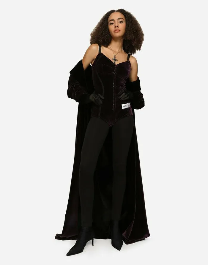 Dolce and Gabbana Shirts And Tops Women KIM DOLCEandGABBANA Velvet And Marquisette Bodysuit Purple Dolce and Gabbana Shirts And Tops Women KIM DOLCEandGABBANA Velvet And Marquisette Bodysuit Purple