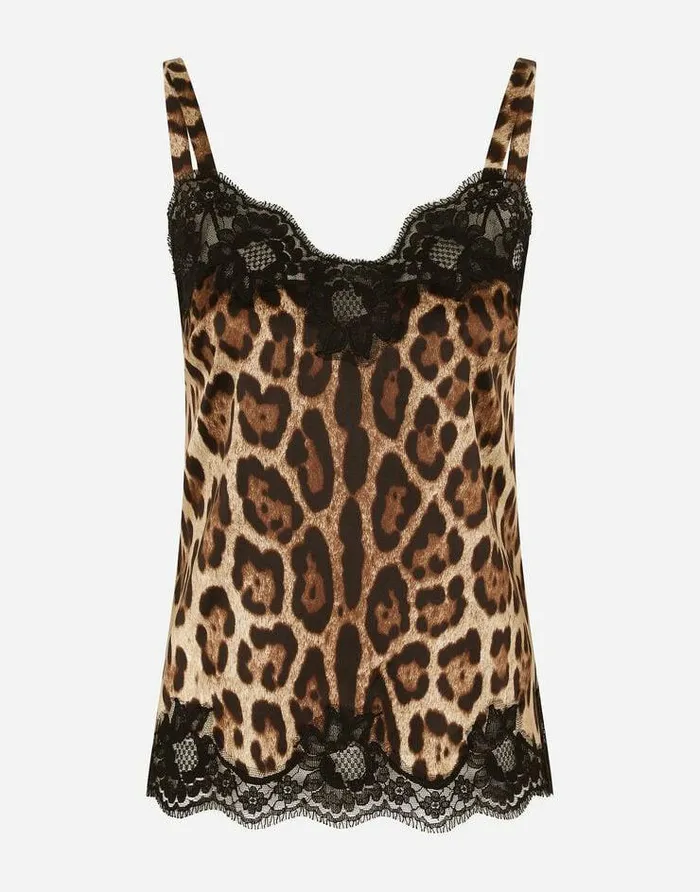 Dolce and Gabbana Shirts And Tops Women Leopardprint Satin Lingeriestyle Top With Lace Detailing Multicolor Dolce and Gabbana Shirts And Tops Women Leopardprint Satin Lingeriestyle Top With Lace Detailing Multicolor