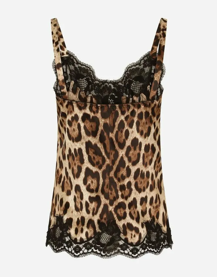 Dolce and Gabbana Shirts And Tops Women Leopardprint Satin Lingeriestyle Top With Lace Detailing Multicolor Dolce and Gabbana Shirts And Tops Women Leopardprint Satin Lingeriestyle Top With Lace Detailing Multicolor